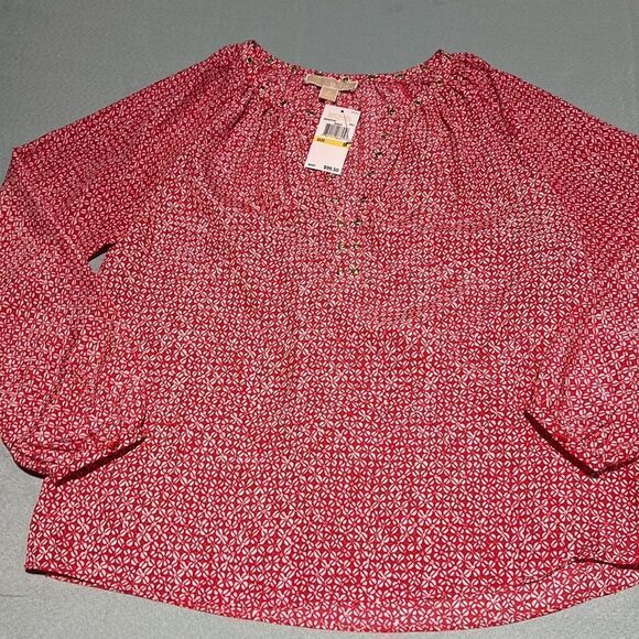 Michael Kors red and white patterned Top C23 - Picture 4 of 7